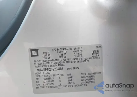 2015 Chevrolet Silverado 1500 Ls z USA, uszkodzony, nr VIN 1GCVKPEC2FZ264403